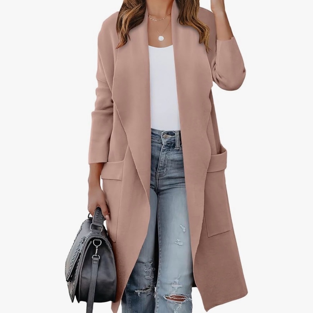 Vici Long Open-Front Trench Sweater in Tan